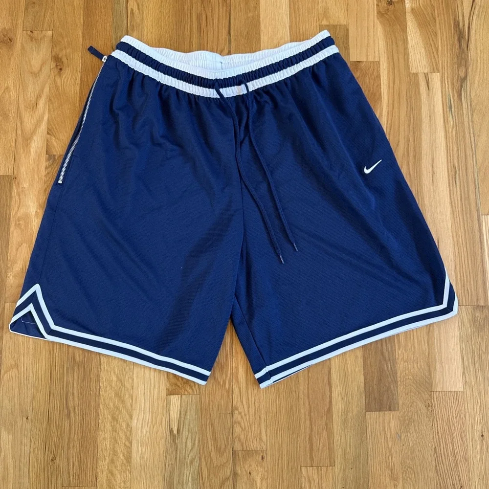 Nike Dri-FIT Basketball Shorts Men's XXL Blue White Zip Pocket Athletic Training